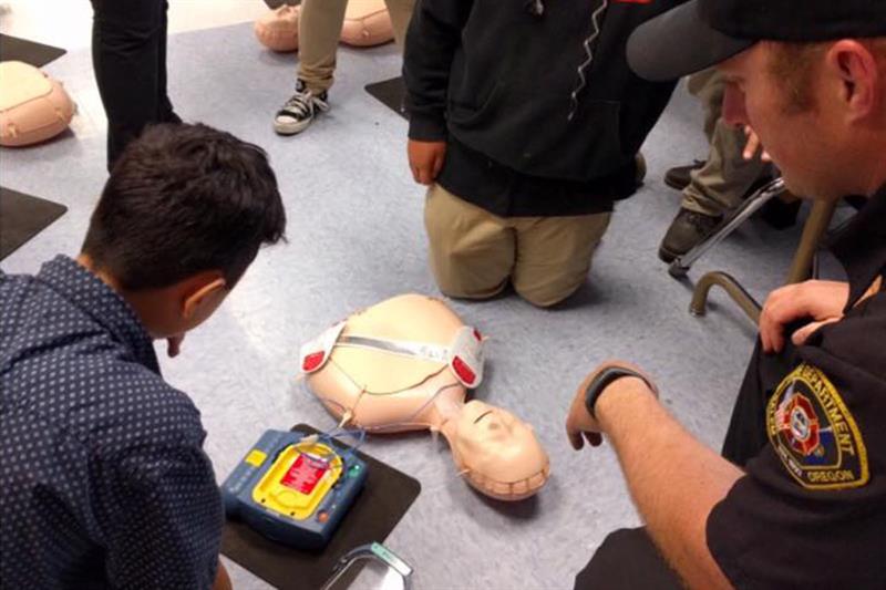 Parrish Middle School students learn CPR from the Salem Fire Department