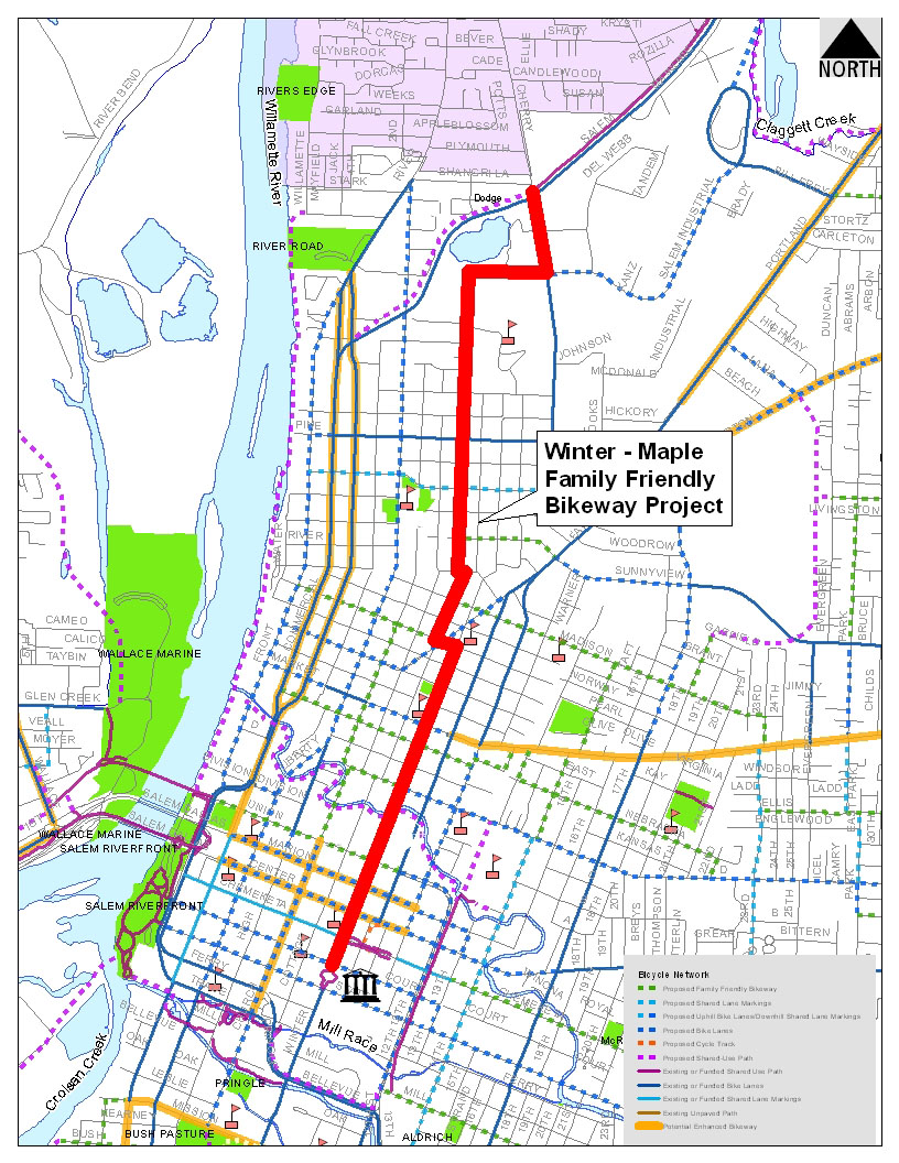 Map of the area involved in the Winter-Maple Family-Friendly Bikeway project