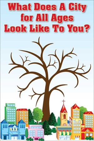 illustration of tree growing above city
