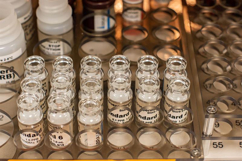 water sample vials in caas rack for elisa testing