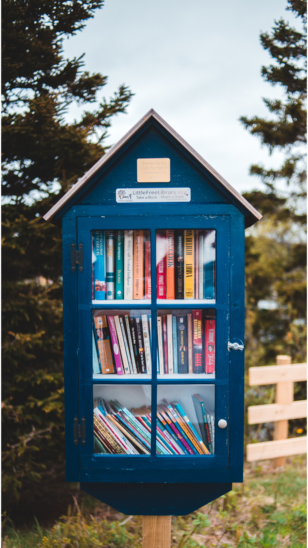 Blue little free library.