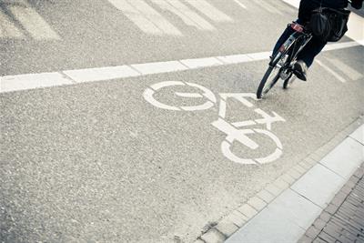 bicycle lane with bicyclist at an angle