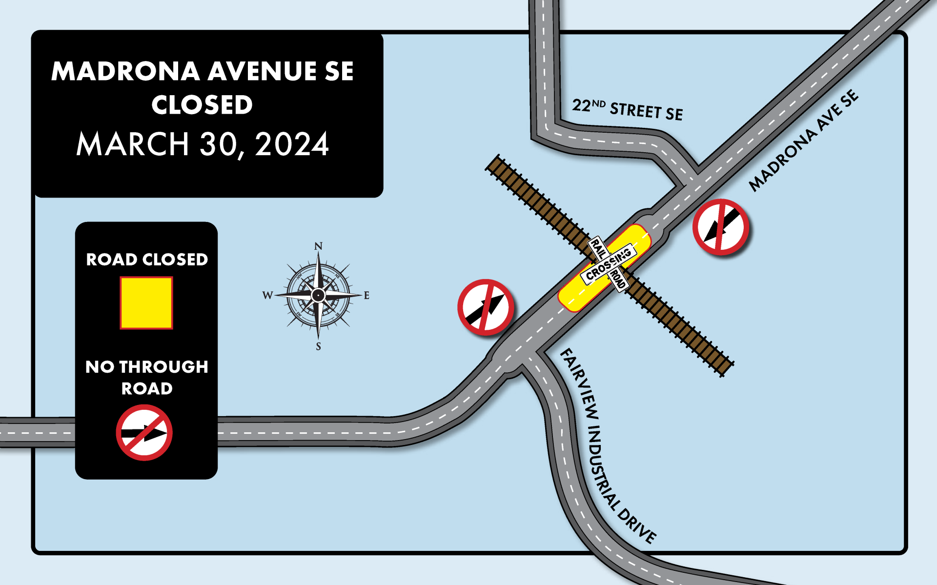Traffic Alert: Madrona Avenue SE to Close Between 22nd Street SE and Fairview Industrial Drive SE on March 30, 2024