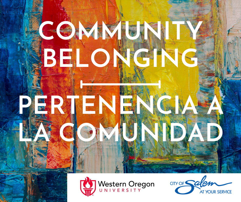 abstract background with Community Belonging in English and spanish