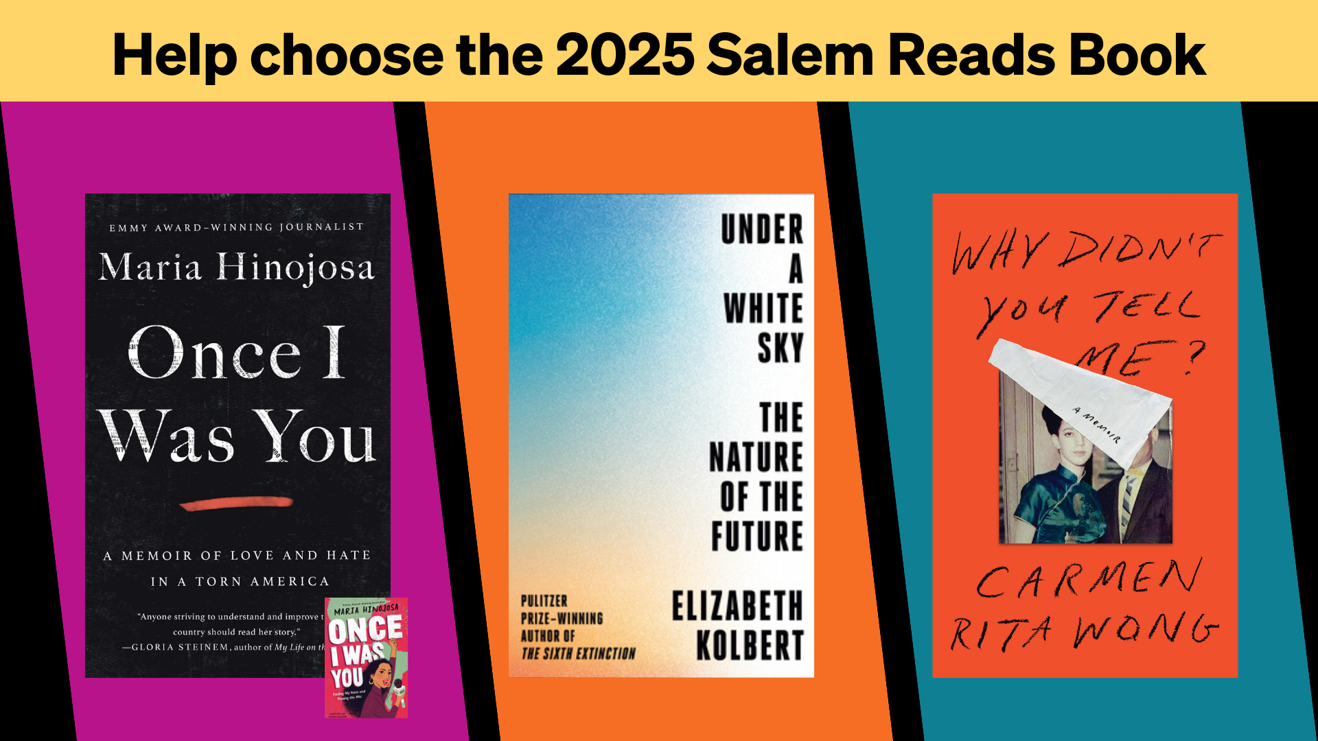 Help choose the 2025 Salem Reads books with images of three book covers