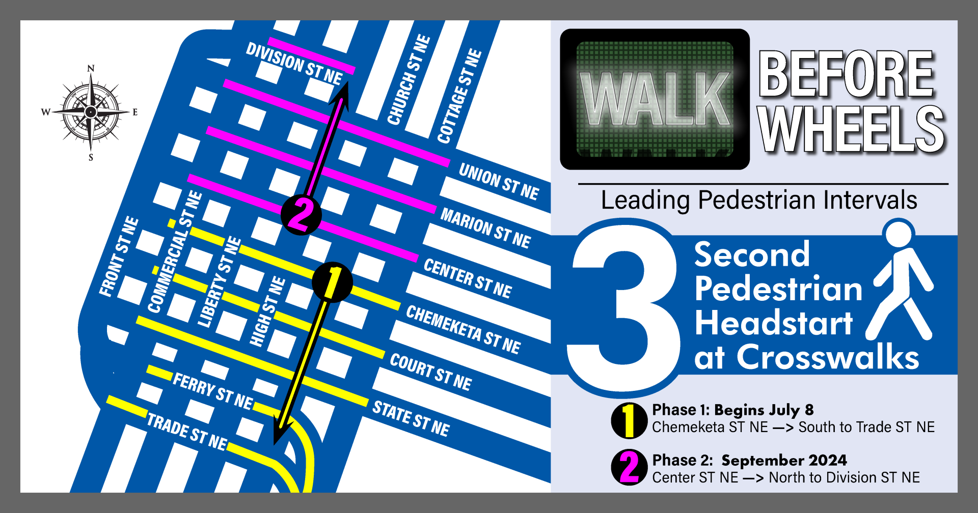 Walk Before Wheels: Starting July 8th, Pedestrians Get a 3-Second Head Start in Downtown Salem